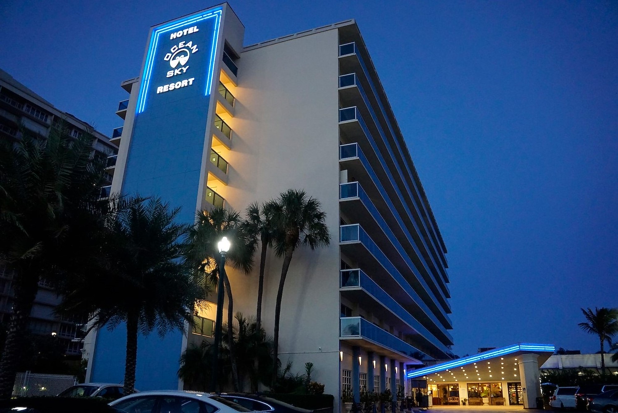Ocean Sky Hotel Front Entrance - Night time
